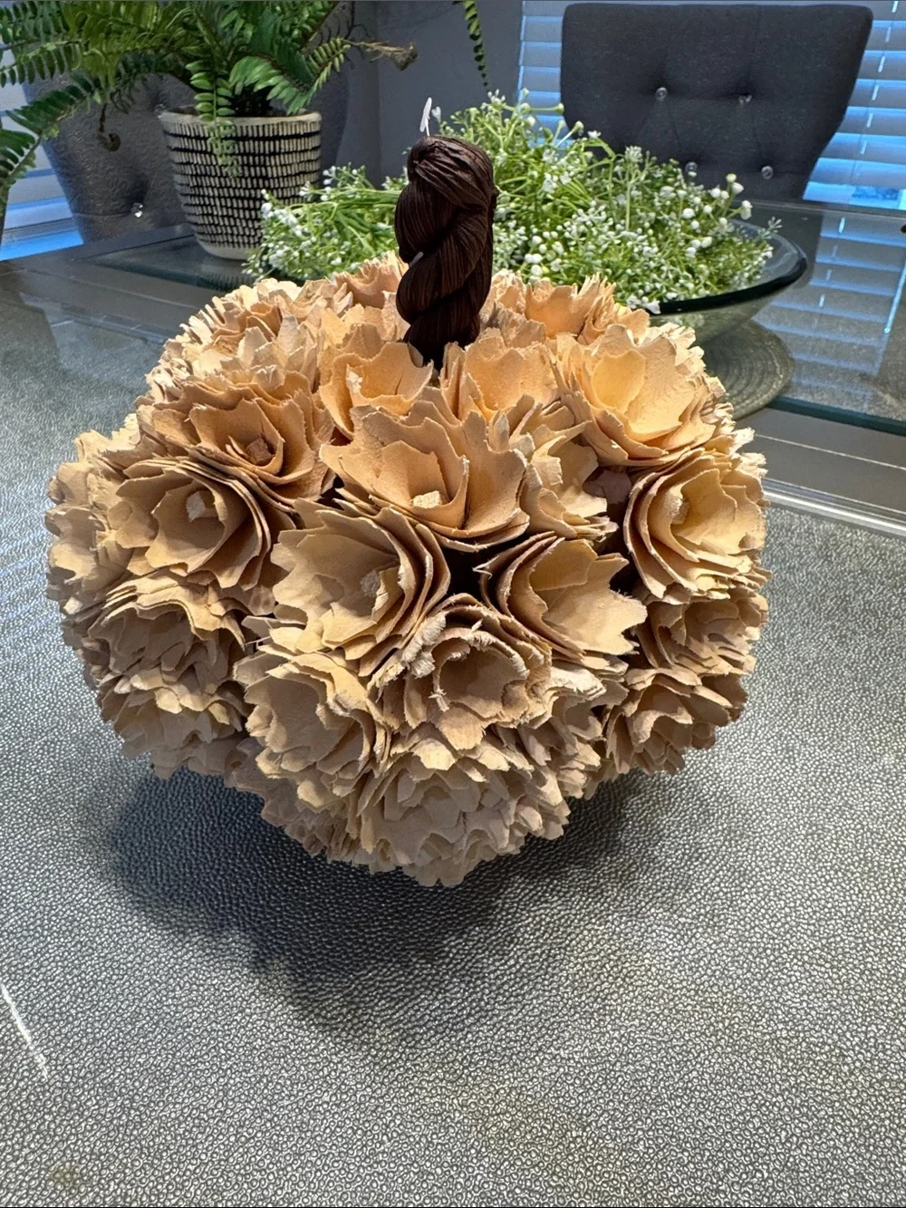 Neutral Beige Floral Pumpkin Home Accent